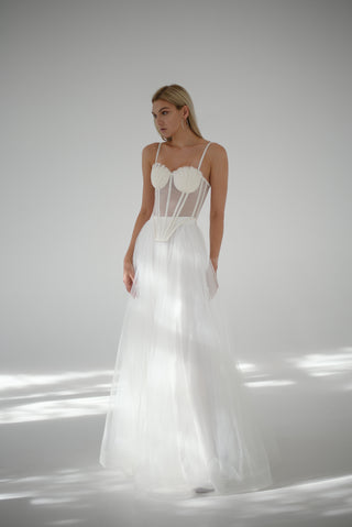 Classic lace-up mesh corset with fan cups, metal boning, and removable straps