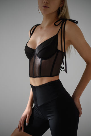 Short lace-up corset with soft cups — made from elastic mesh for a snug fit and everyday comfort