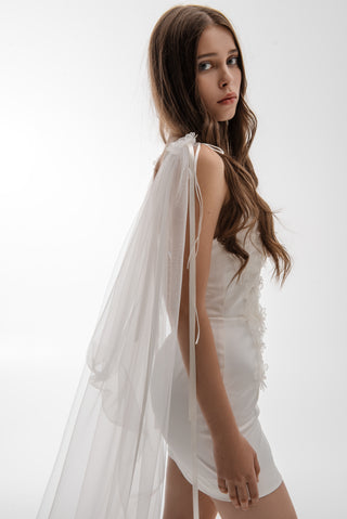 Lightweight cape made of tulle with floral accents and elongated trains - designer piece by Caribis