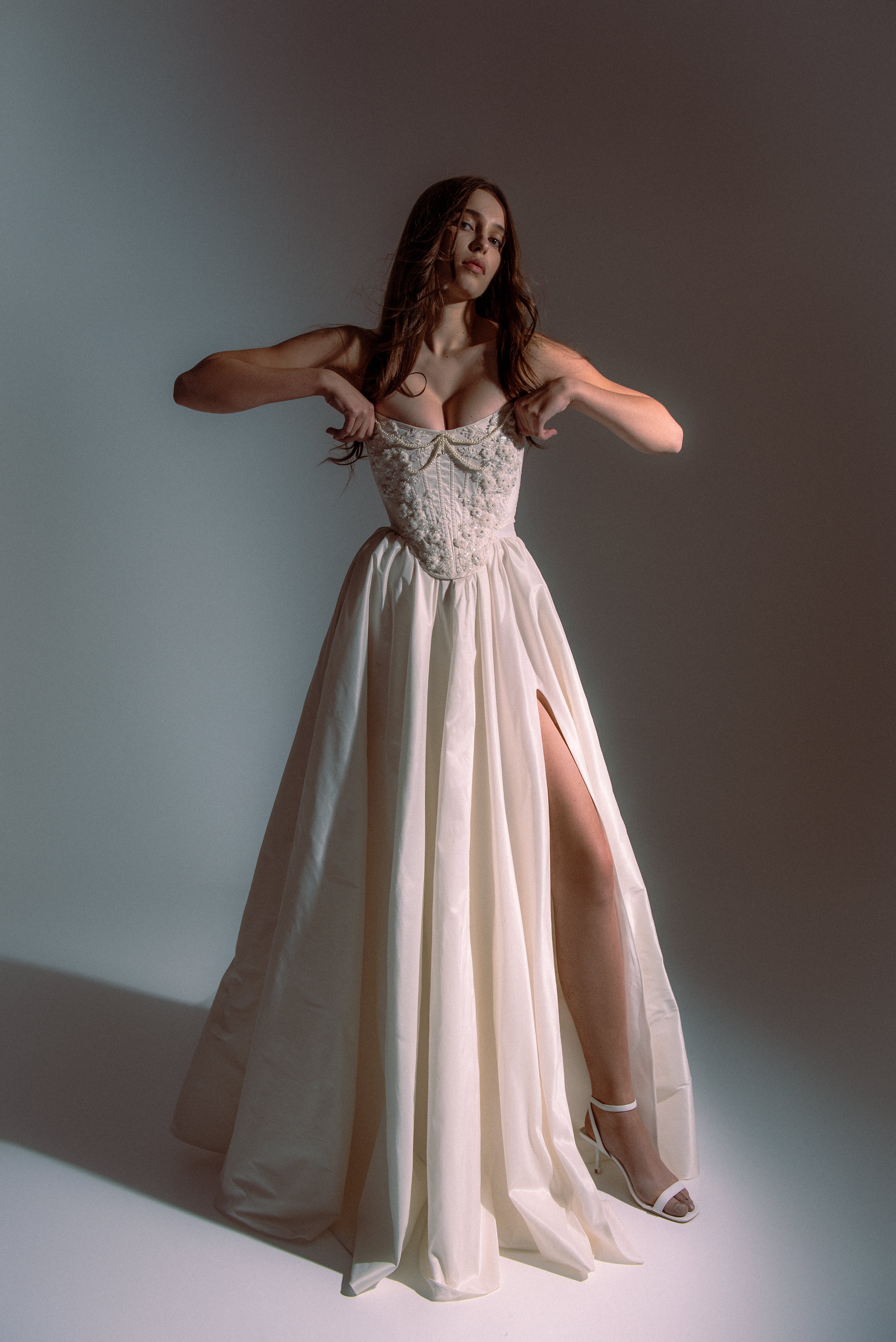 Ethereal Taffeta Bridal Corset Set Beaded Couture Edition S / Ivory / Dress (A Corset and skirt sewn together into a dress) Ethereal Taffeta Bridal Corset Set Beaded Couture Edition S / Ivory / Dress (A Corset and skirt sewn together into a dress)