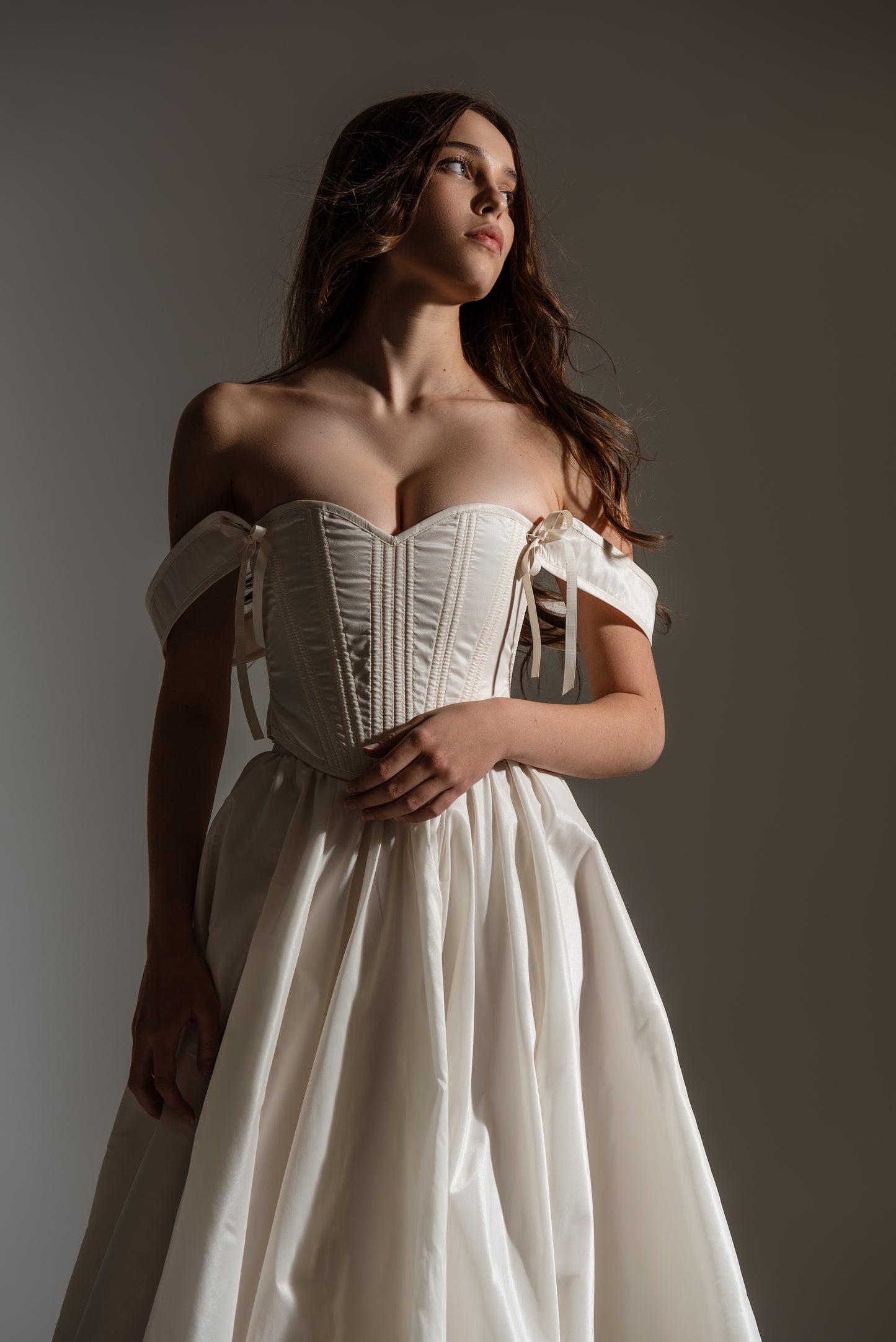 Removable Strap Taffeta Corset, Back Tie, Wedding Undergarments Separates