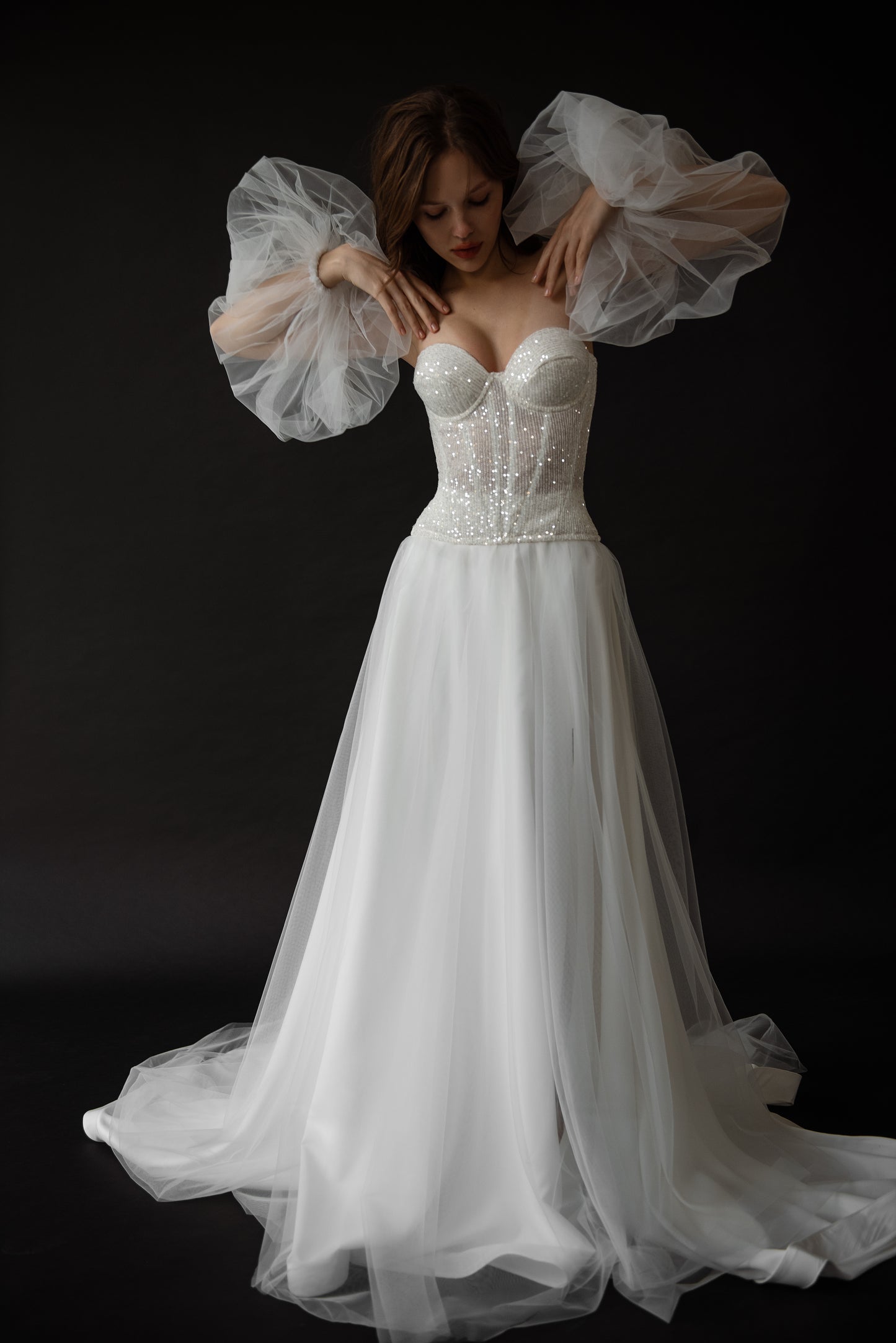 Puffy Mesh Maxi Wedding Skirt With Train, Wedding Seperates