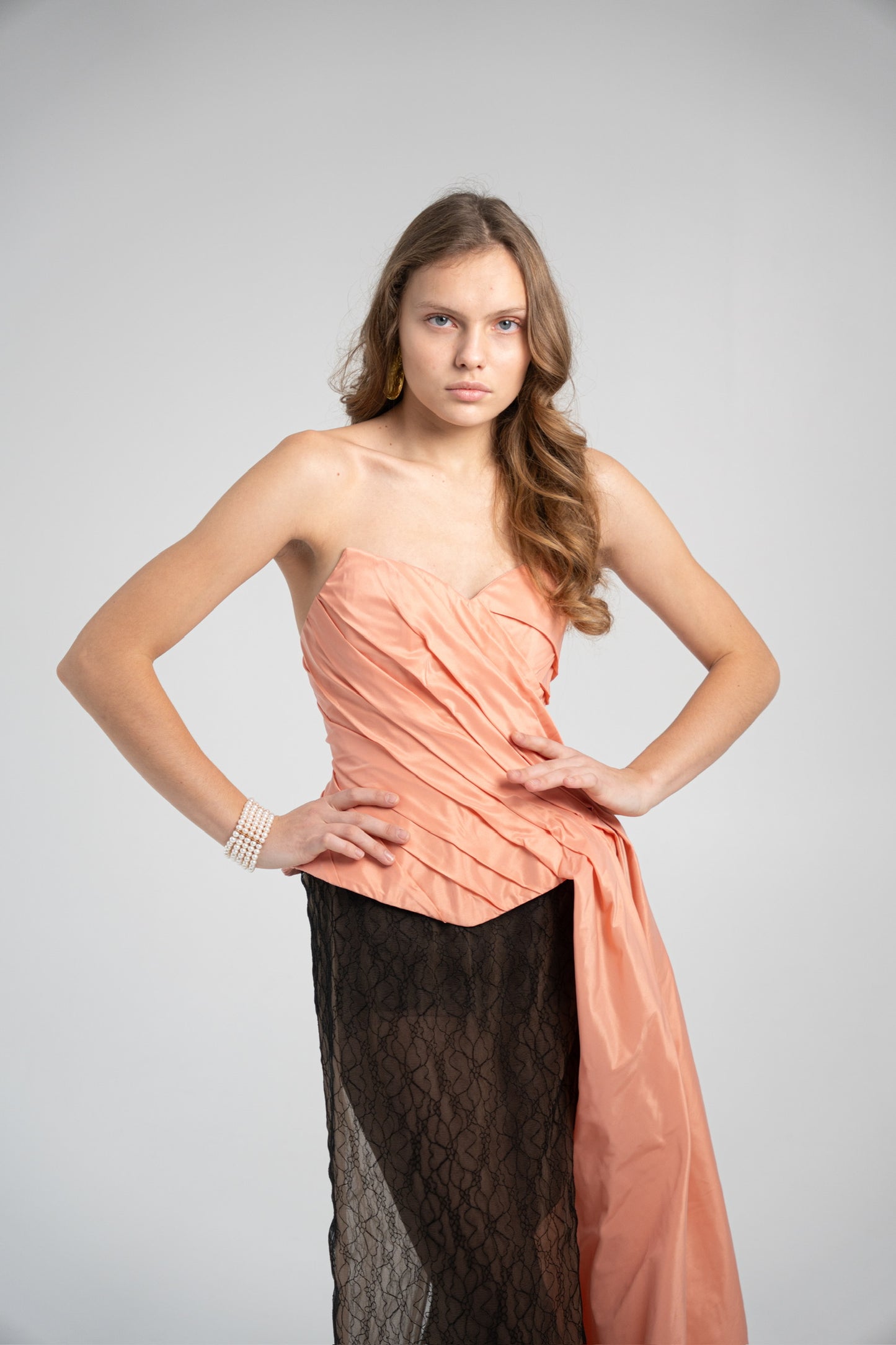 Elegant Coral Taffeta Corset with Side Tail, Luxurious Gold Taffeta Corset for Unique Looks (Copy)