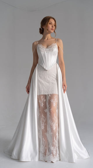 Lace and satin set with detachable train - designer piece by Caribis
