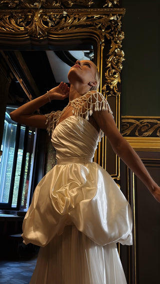 Set with a corset and two pleated skirts — a short fluffy one and a long straight one