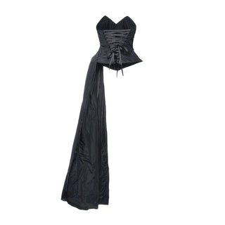 Black corset with draping and long train