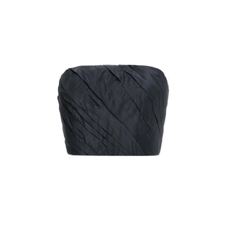 Mini dress with train and draped bodice — expressive silhouette and sophisticated asymmetry