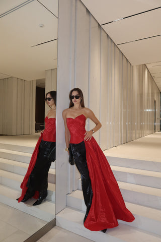 Red corset with train — a striking accent for special occasions