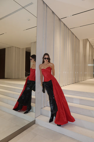 Red corset with train — a striking accent for special occasions