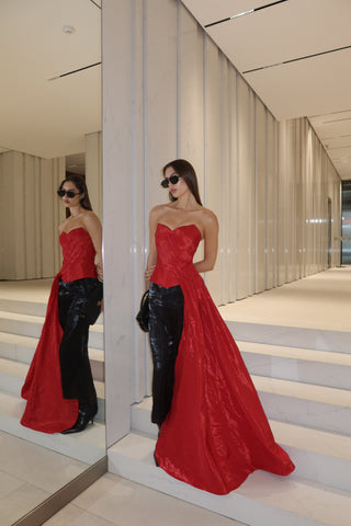 Red corset with train — a striking accent for special occasions