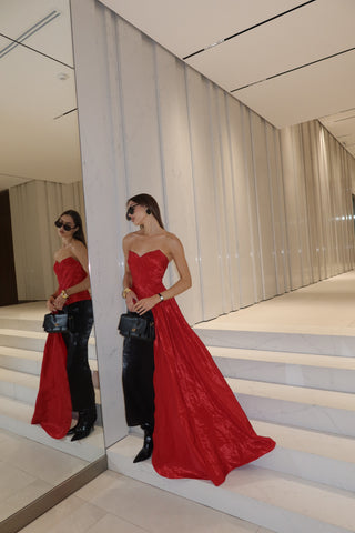 Red corset with train — a striking accent for special occasions