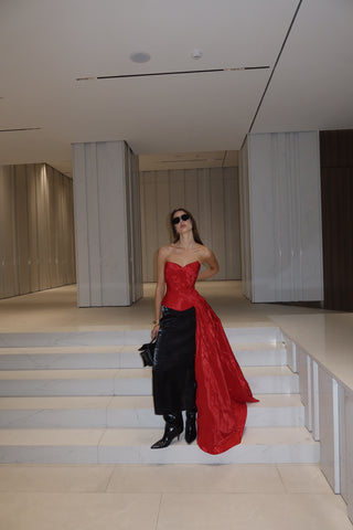 Red corset with train — a striking accent for special occasions