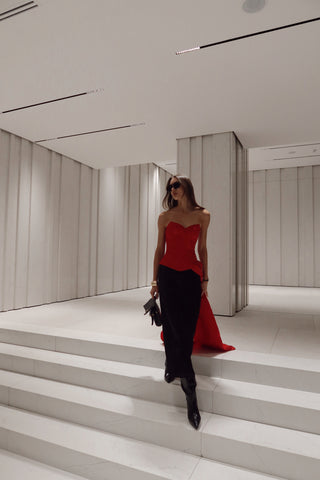 Red corset with train — a striking accent for special occasions