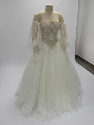 Set with embroidered corset and fluffy mesh skirt — corset with V-neck and removable sleeves