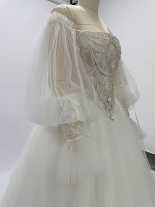 Set with embroidered corset and fluffy mesh skirt — corset with V-neck and removable sleeves