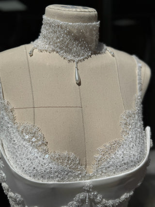 Lace and satin set with detachable train — satin corset with embroidery on lacing with metal bones