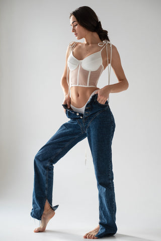 Short lace-up corset with soft cups — made from elastic mesh for a snug fit and everyday comfort