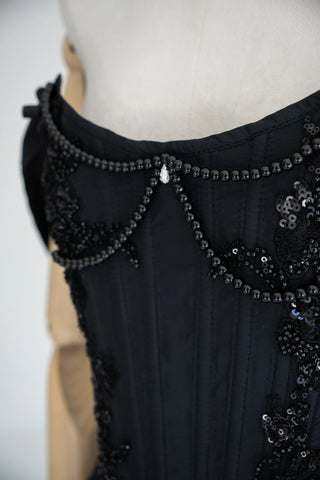 Black Beaded Taffeta Corset & Skirt Set