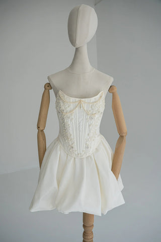 Dark Ivory Beaded Taffeta Corset & Mini Skirt Bridal Set