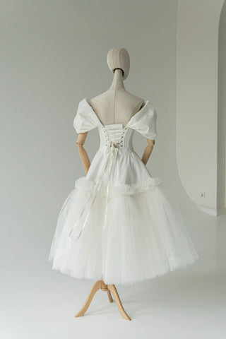 Embroidered Taffeta Corset & Tiered Tulle Midi Skirt Bridal Set