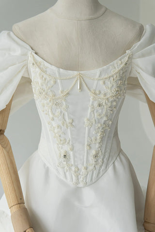 Embroidered Taffeta Corset & Tiered Tulle Midi Skirt Bridal Set — original product photograph