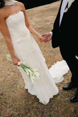 Set with corset and skirt made of natural silk