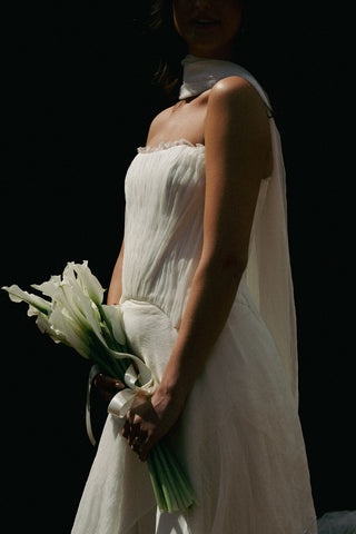 Set with corset and skirt made of natural silk