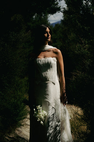 Set with corset and skirt made of natural silk