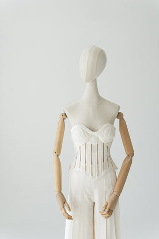Original product photo — Ivory Crepe Bridal Corset & Wide-Leg Trousers Set