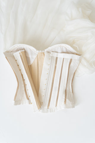 Original product photo — Ivory Crepe Bridal Corset & Wide-Leg Trousers Set