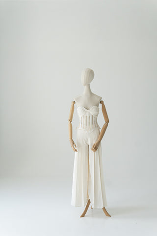 Original product photo — Ivory Crepe Bridal Corset & Wide-Leg Trousers Set