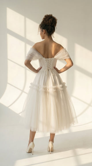 AI-generated styling preview — Embroidered Taffeta Corset & Tiered Tulle Midi Skirt Bridal Set