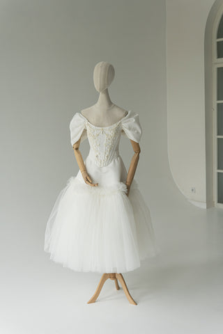Original product photo — Embroidered Taffeta Corset & Tiered Tulle Midi Skirt Bridal Set