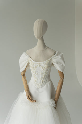 Original product photo — Embroidered Taffeta Corset & Tiered Tulle Midi Skirt Bridal Set
