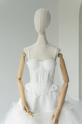 Original product photo — Ivory Taffeta Corset & Tiered Tulle Midi Skirt Bridal Set