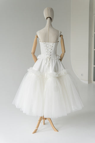 Original product photo — Ivory Taffeta Corset & Tiered Tulle Midi Skirt Bridal Set
