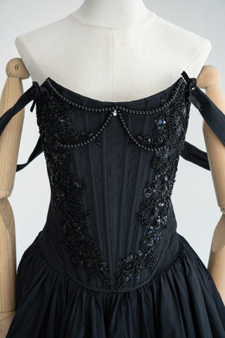 Original product photo — Black Beaded Taffeta Corset & Skirt Set