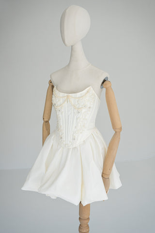 Original product photo — Dark Ivory Beaded Taffeta Corset & Mini Skirt Bridal Set
