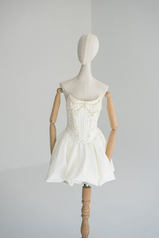 Original product photo — Dark Ivory Beaded Taffeta Corset & Mini Skirt Bridal Set