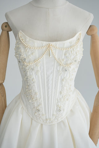Original product photo — Dark Ivory Beaded Taffeta Corset & Mini Skirt Bridal Set
