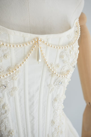 Original product photo — Dark Ivory Beaded Taffeta Corset & Mini Skirt Bridal Set