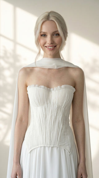 AI-generated styling preview — Ivory Draped Chiffon Bridal Dress with Matching Scarf