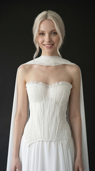 AI-generated styling preview — Ivory Draped Chiffon Bridal Dress with Matching Scarf