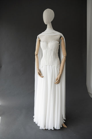 Original product photo — Ivory Draped Chiffon Bridal Dress with Matching Scarf