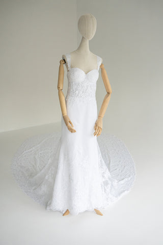 Original product photo — Hand-Embroidered Crepe Mermaid Wedding Dress with Long Train