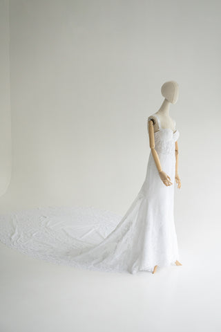Original product photo — Hand-Embroidered Crepe Mermaid Wedding Dress with Long Train