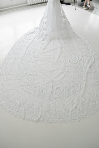 Original product photo — Hand-Embroidered Crepe Mermaid Wedding Dress with Long Train