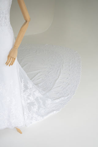 Original product photo — Hand-Embroidered Crepe Mermaid Wedding Dress with Long Train
