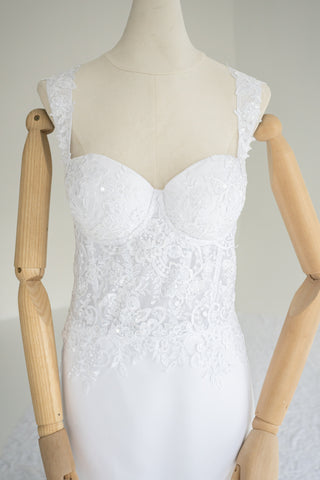 Original product photo — Hand-Embroidered Crepe Mermaid Wedding Dress with Long Train