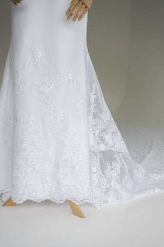 Original product photo — Hand-Embroidered Crepe Mermaid Wedding Dress with Long Train